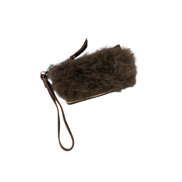 Buffalo Leather And Fur Handmade Wristlet Zip Wallet JH Brand - Picture 1 of 8